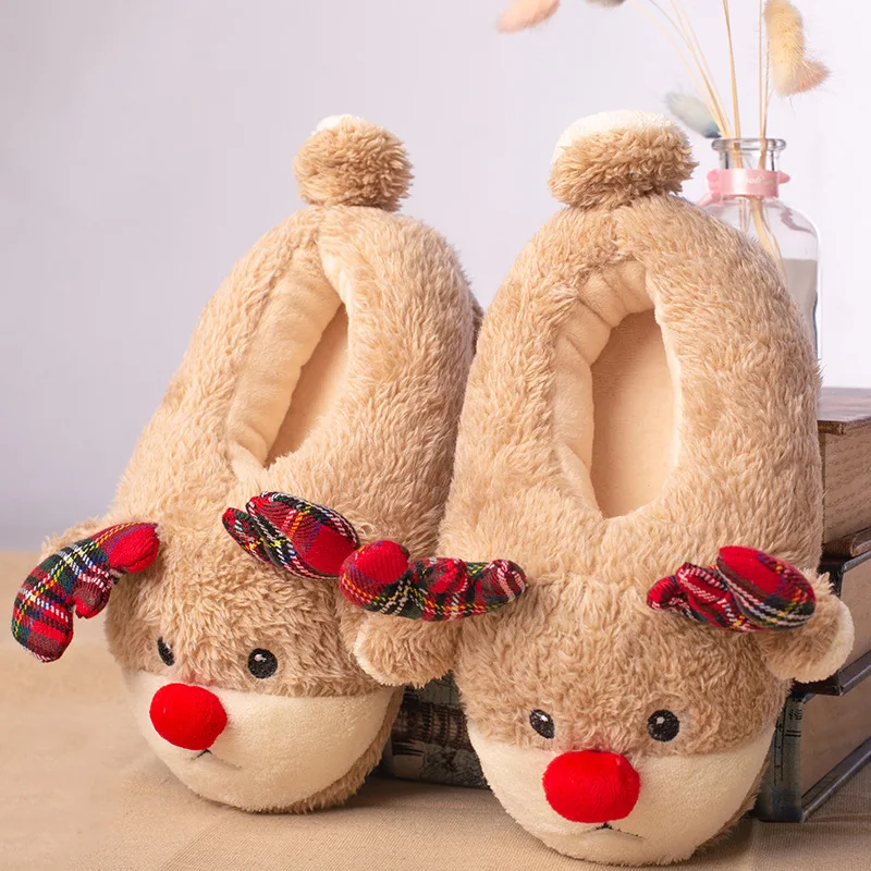 Suihyung/Детские зимние домашние тапочки; теплые пушистые тапочки с милыми животными; хлопчатобумажные туфли на плоской подошве; нескользящая домашняя обувь для мальчиков и девочек