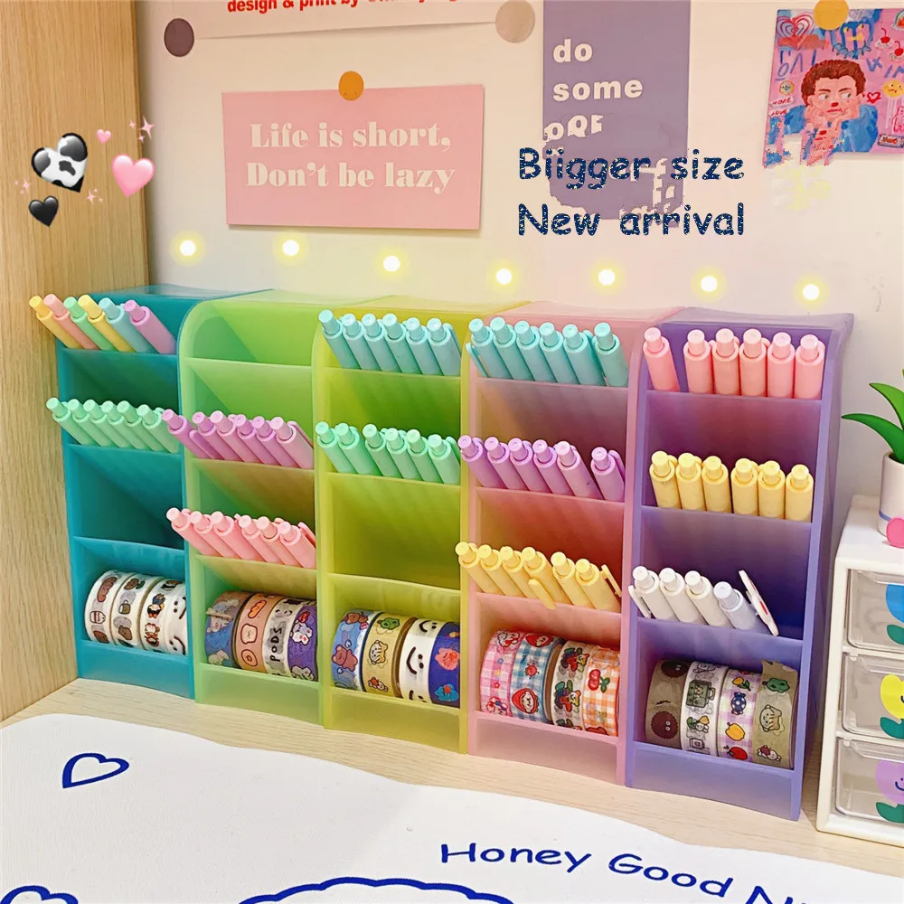 MINKYS New Kawaii Macaroon Color 4 Gird Desktop Organizer Pen Holder Big Size Desk Makeups Pencil Storage Box School Stationery |
