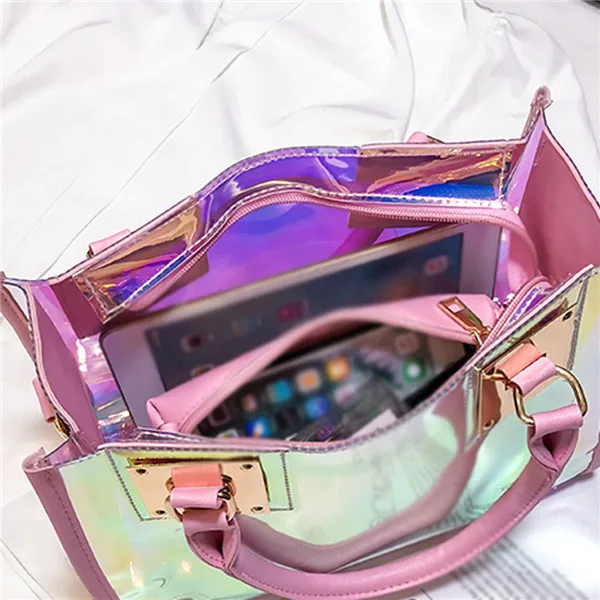 Прозрачная сумка из ПВХ, прозрачная многофункциональная цветная сумка-мессенджер, женские сумки-портфель с молнией, сумка для девушек, лазерная сумка на плечо, роскошные сумки