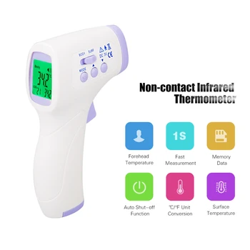 

Thermometer Non-contact Infrafred IR Thermometer Forehead Ear Thermometer 1s Reading Beep Alarm LCD Display Tri-color Backlight