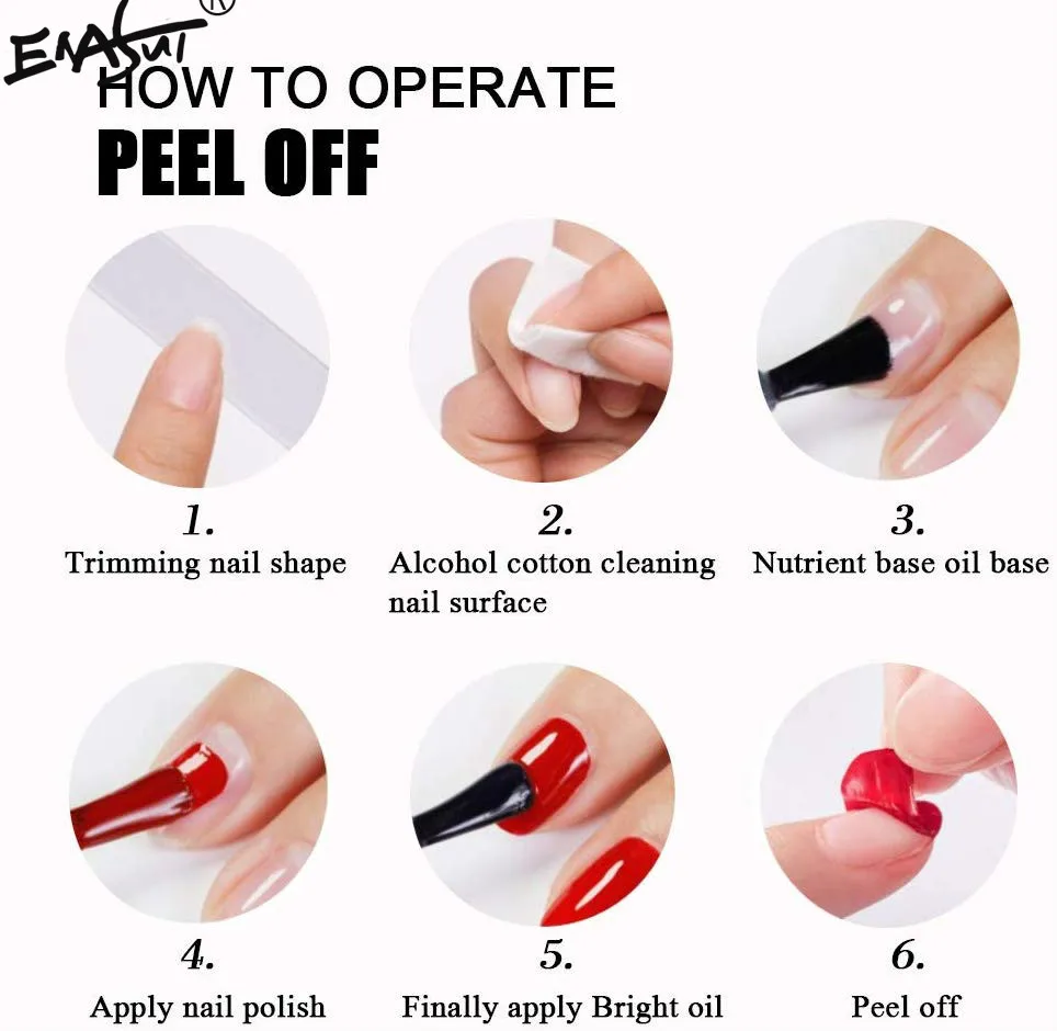 ENASUI 6Pcs/lot Peel Off Nail Polish 6ml Water-based Pure Nude Silver Color Varnish Lacquer Glitter Sequins Shining Nail Polish