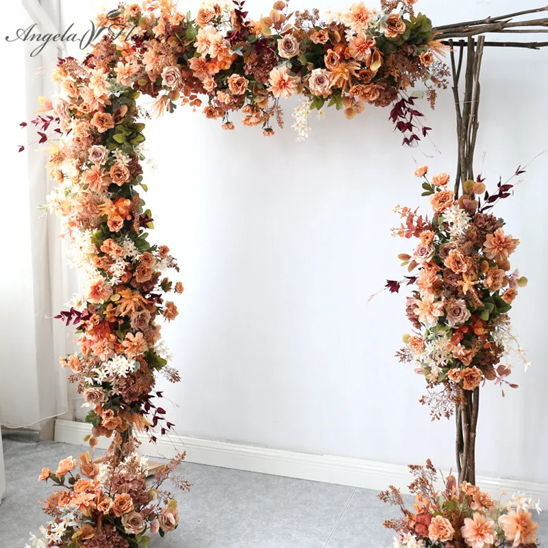 Retro Orange Series Artificial Flower Row Wedding Arch Decor Arrangement Outside/in door Setting Party Props Flowers Wall | Дом и сад