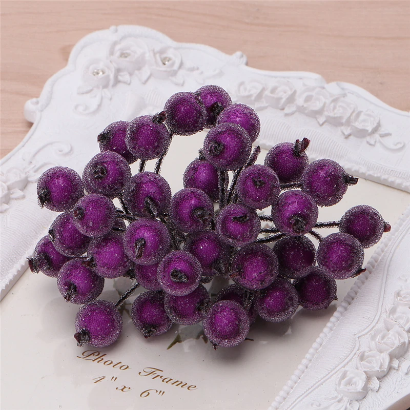 40 Pcs Decorative Mini Christmas Frosted Fruit Berry Holly Artificial Flower PXPC - Цвет: Purple Red