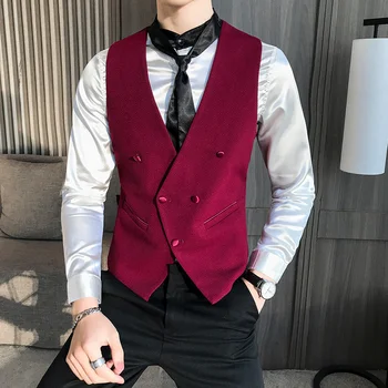 

Sleeveless Slim Fit Vest Chaleco Hombre Vest Men Deri Yelek Fashion Spring Plus Size Waistcoat Double-breasted Suit Vest Men