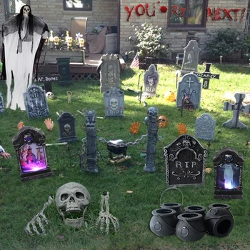 

Halloween Garden Decoration skull skeleton led glowing Tombstone Haunted House Props Horror Blood Sticker Halloween Party Supply