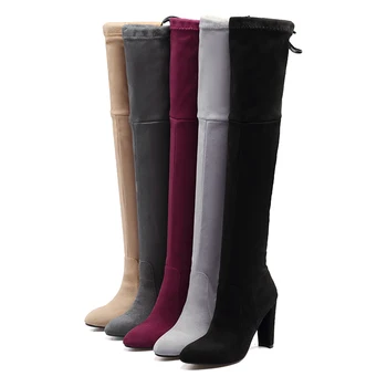 

2020 Women Fetish Over The Knee Boots 10.5cm High Heels Long Thigh Booties Plus Size 33-44 Burgundy Warm Plush Winter Gray Shoes