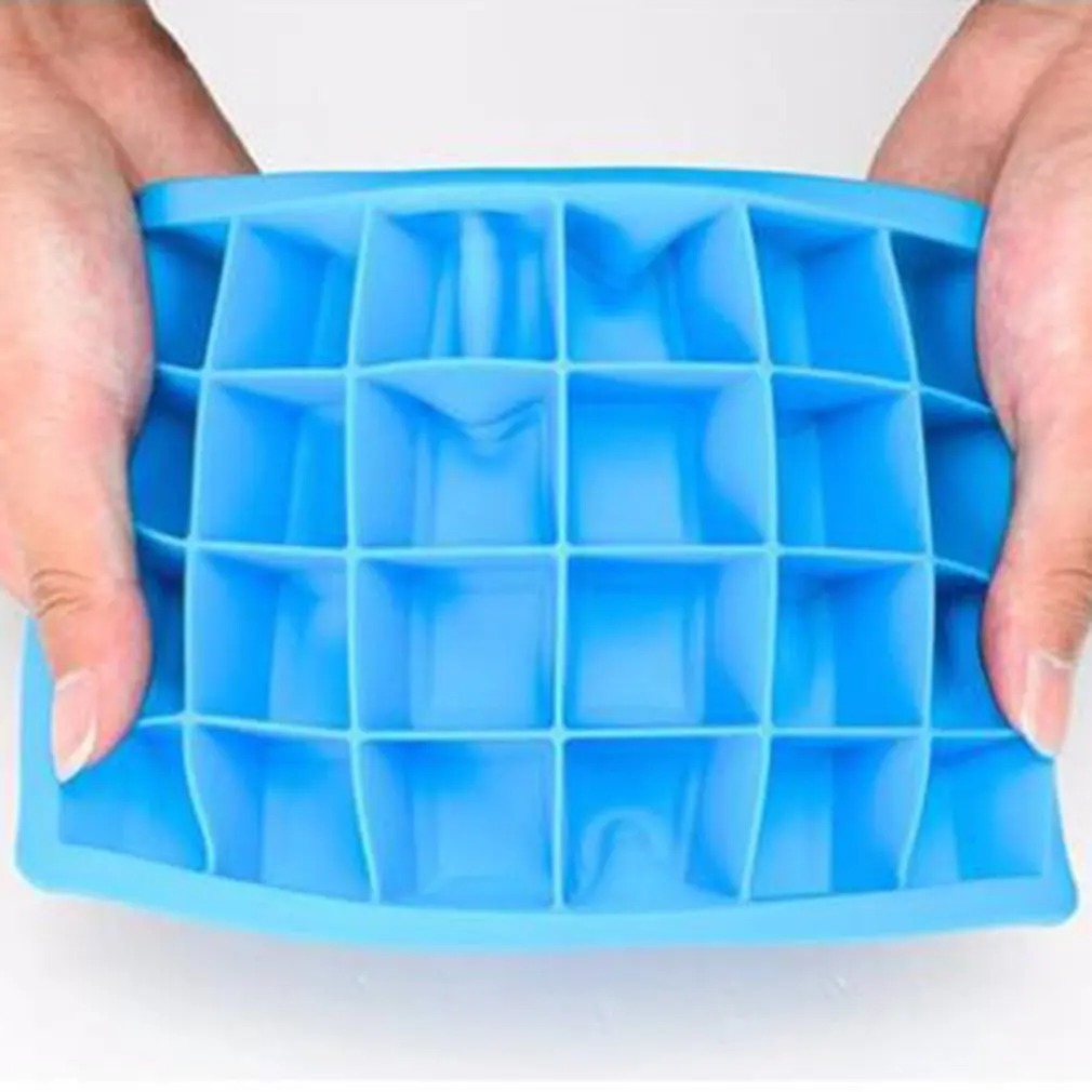 С крышкой лоток для льда 24 Сетки экологичный кубик льда квадратный полостью лоток фрукты сахар шоколад десерты силиконовые формы - Цвет: Blue