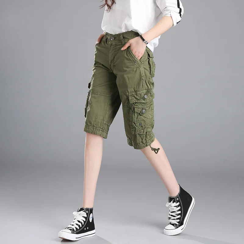 Pantalones cortos de camuflaje para mujer, Shorts holgados, con múltiples bolsillos, estilo militar, para exteriores - AliExpress