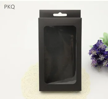 

50Pcs Wholesale Kraft Paper Box Black/Brown Cardboard Box with hang hole Phone Case Packaging Box Window Present Boxes