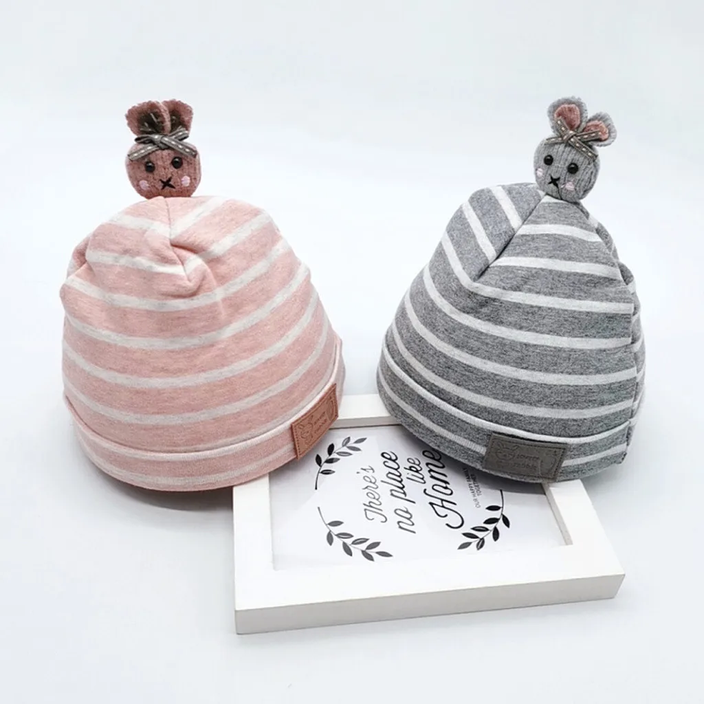 Baby hat autumn and winter thick warm striped cartoon bunny hat Thicker Warm Childs Kids Soft Newborn baby Boys Girls Toddler