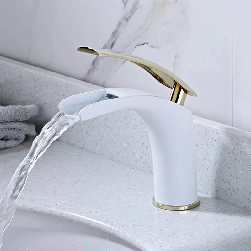 WZLY Bathroom Basin Faucets White Brass Open Type Waterfall Mixer Tap Cold Hot Water Sink torneiras do banheiro | Обустройство дома