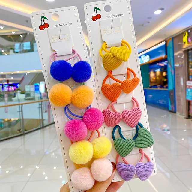 10/20/24 Pcs/Set Baby Girls Cute Cartoon Flower Scrunchies Rubber Bands Children Lovely Elastic Hair Bands Kids Hair Accessories hair ball-heart-20 P