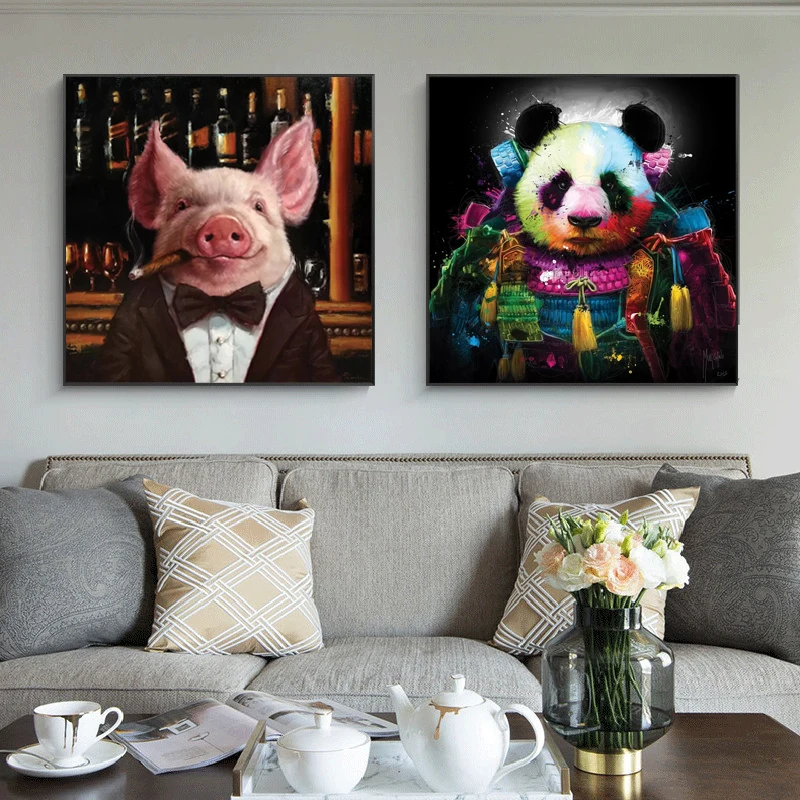 Милый джентльмен свинка панда плакаты и принты на холсте картина Животные Детская Настенная для детской