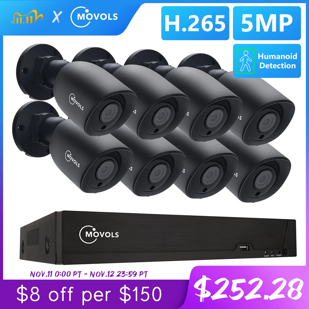 

MOVOLS 5MP AI HD Security Camera System 8CH H.265+ DVR Outdoor Indoor Video Surveillance Kit Night Vision Waterproof CCTV System