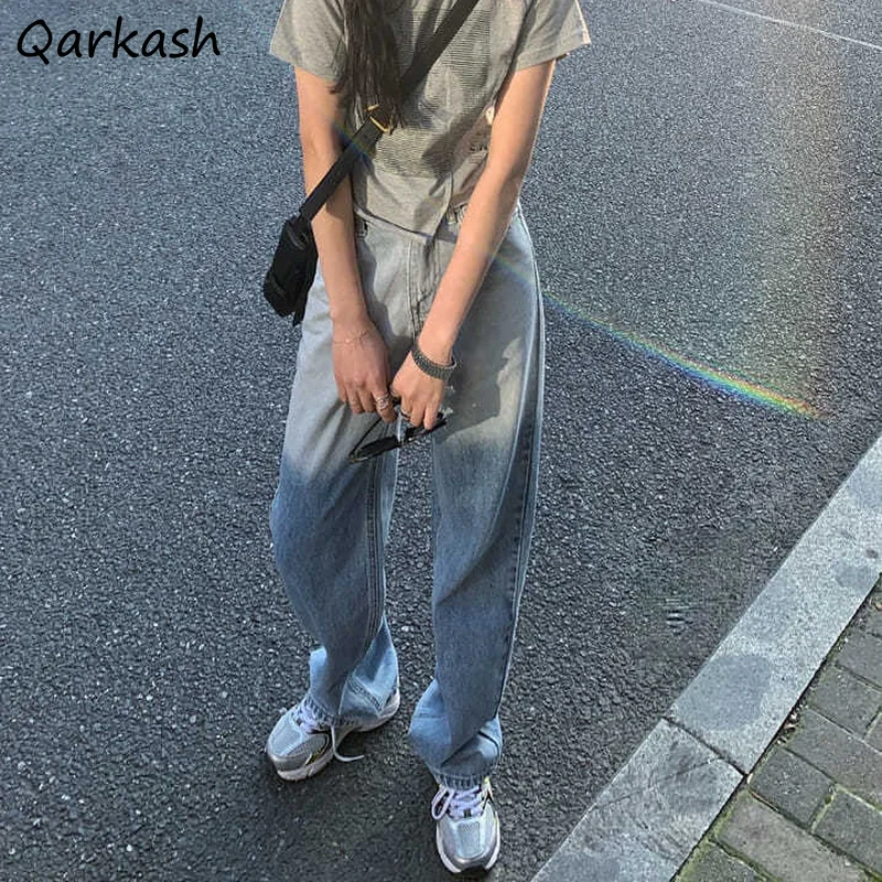 

Gradient Jeans Women Fashion Designer Retro Loose Leisure Denim Teenagers All-match Autumn Daily Mopping High Waist Trousers New
