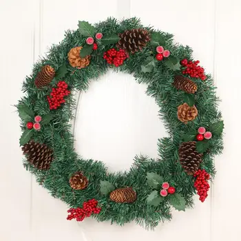 

Wall Hanging Christmas Wreath Window-Door Decoration Decorative Christmas Garland 60CM Clover Natural Pine Cones Berries