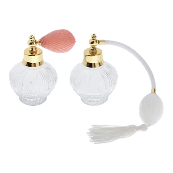 

2 Pack of Vintage Style 100 ml Charming Clear Crystal Glass Empty Refillable Perfume Bottles with Spray