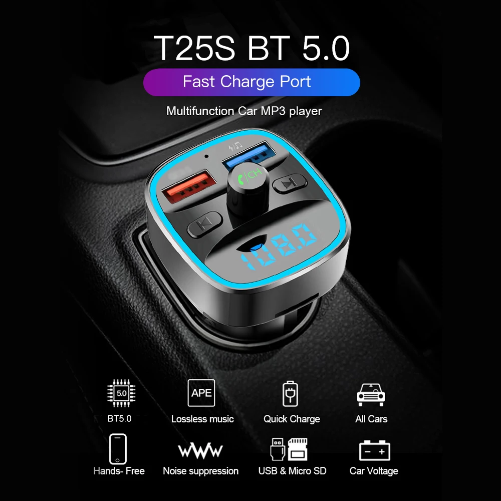 Handsfree автомобильный mp3-плеер Многофункциональный BT5.0 fm-передатчик модулятор Dual USB зарядные устройства Поддержка TF карты U диск воспроизведения музыки