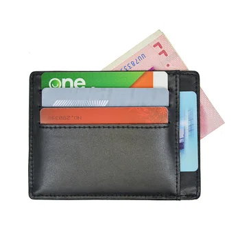 

Plus Size Genuine Leather Card Holder Flat Dermal Skin Card Case with Easy Coin Money Pockets Custom Name Company LOGO