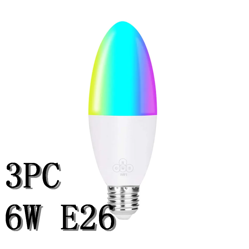3PC E26 Смарт WiFi Свеча лампа E14/E27 RGB лампа поддержка Alexa/Google Home/IFTTT смарт-динамик Голосовое управление 6 Вт светодиодные лампы украшения - Испускаемый цвет: 3PC E26