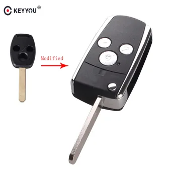 

KEYYOU 3 Buttons Folding Remote fob Filp Car Key shell Case For Honda JAZZ CRV Odyssey CIVIC ACCORD Fob Uncut Blade Auto key