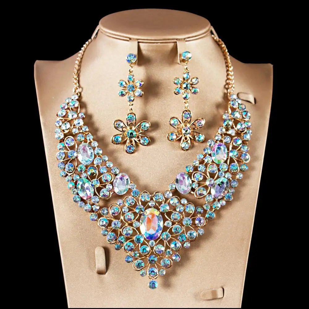 Модное с зеленым кристаллом индийское ожерелье набор бижутерии из серег для