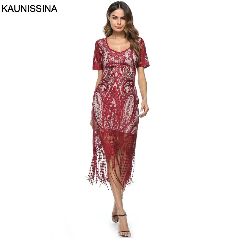 Коктейльное платье с кисточками KAUNISSINA платье-карандаш коротким рукавом