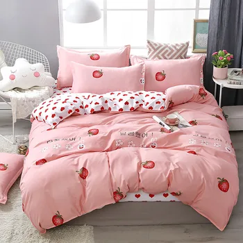 

Thumbedding Strawberry Bedding Set Korean Pink Lovely Cartoon Rabbit Duvet Cover For Girls King Queen Full Twin Single Bed Set