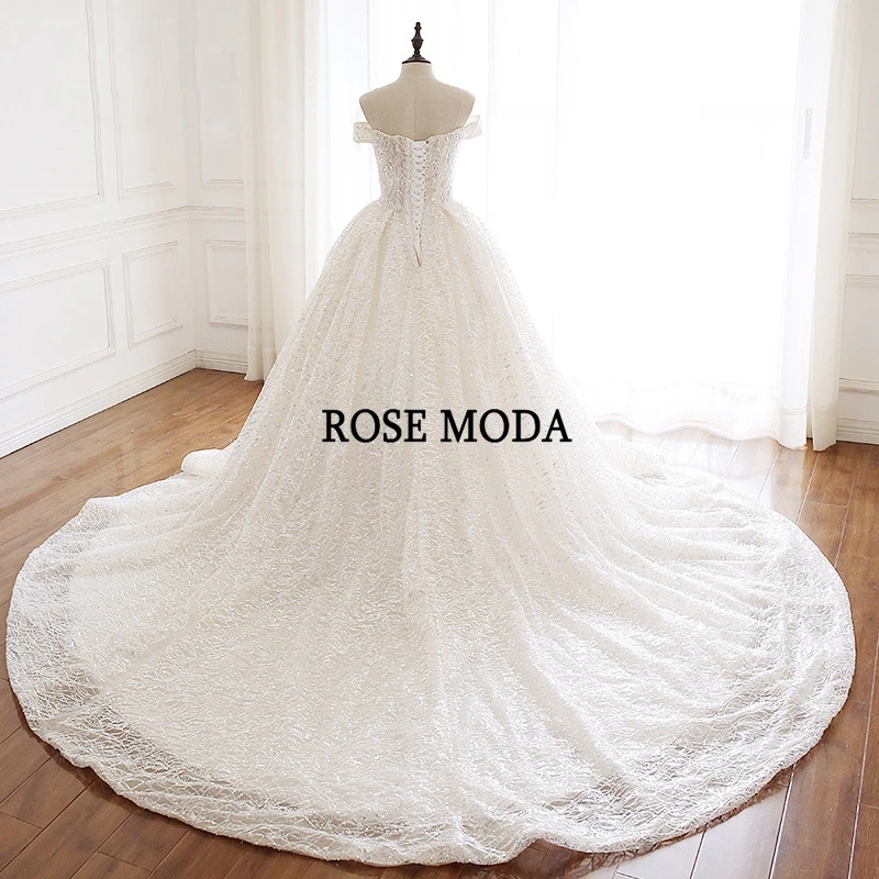 Rose Moda роскошное блестящее кружевное свадебное платье с открытыми плечами, Свадебное бальное платье принцессы с длинным шлейфом и шнуровкой сзади