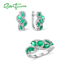 SANTUZZA 925 Серебряный набор украшений для женщин Грушевый Зеленый Халцедон сверкающие серьги набор колец модные роскошные вечерние ювелирные изделия