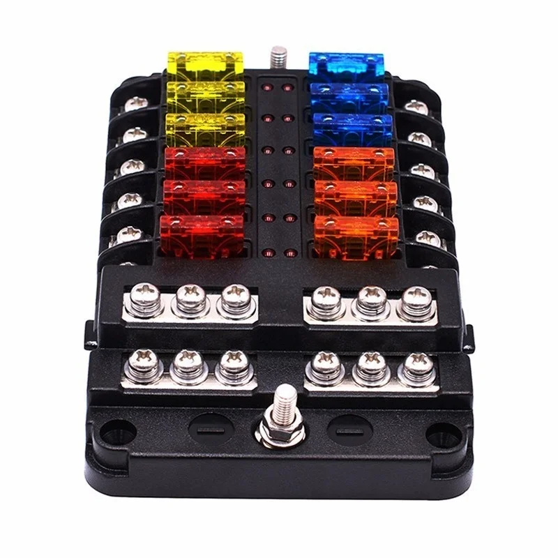 OHANEE 12v 32v Fuse Box Holder Splitter M5 Stud With Led Indicator Light 6 Ways12 Ways Blade For Auto Car Boat Marine Trike