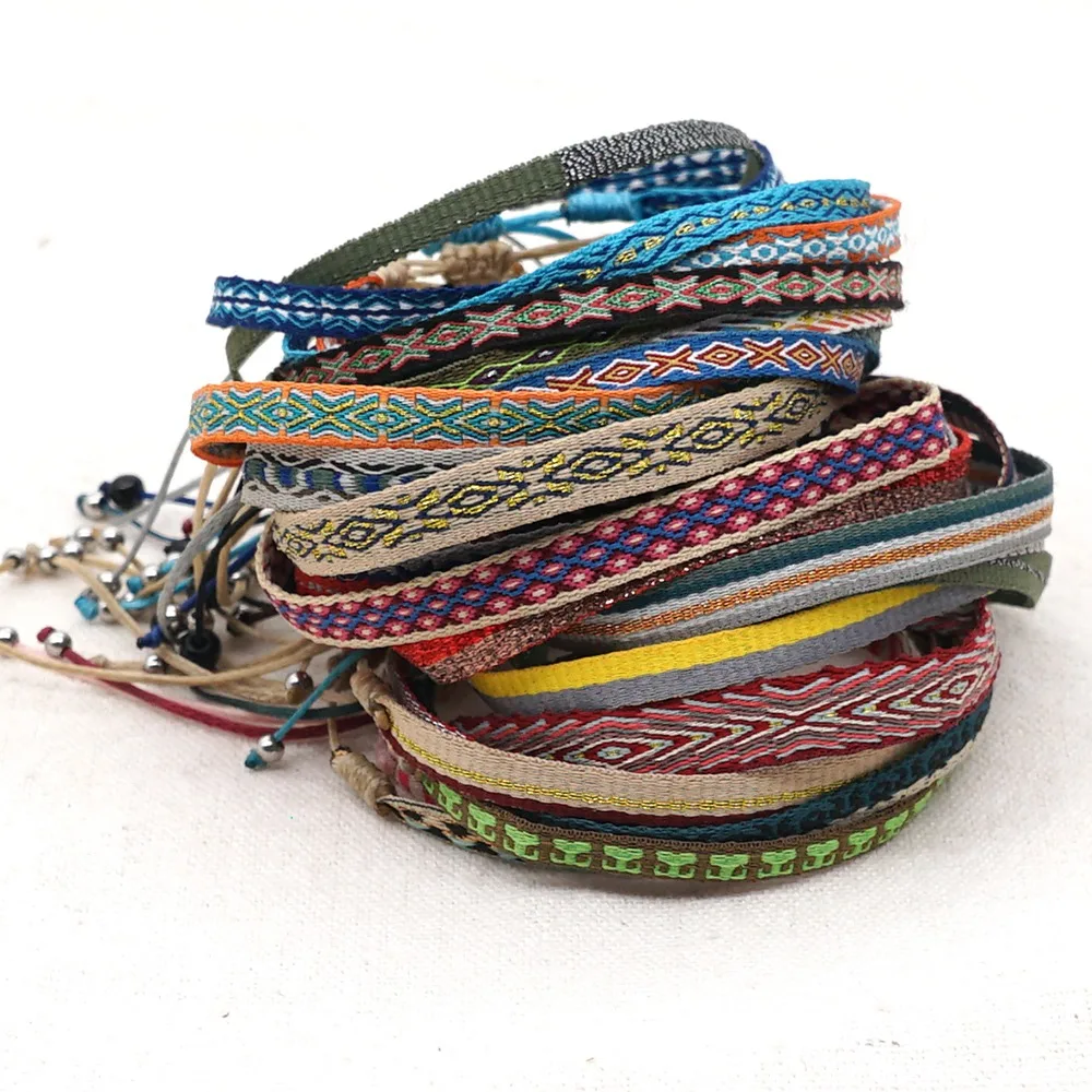 Boho Jewelry Braided Bracelet For Women Hand Weave Bohemian Pattern Friends Vintage Textile Pulseras Mujer bracelet jewelry
