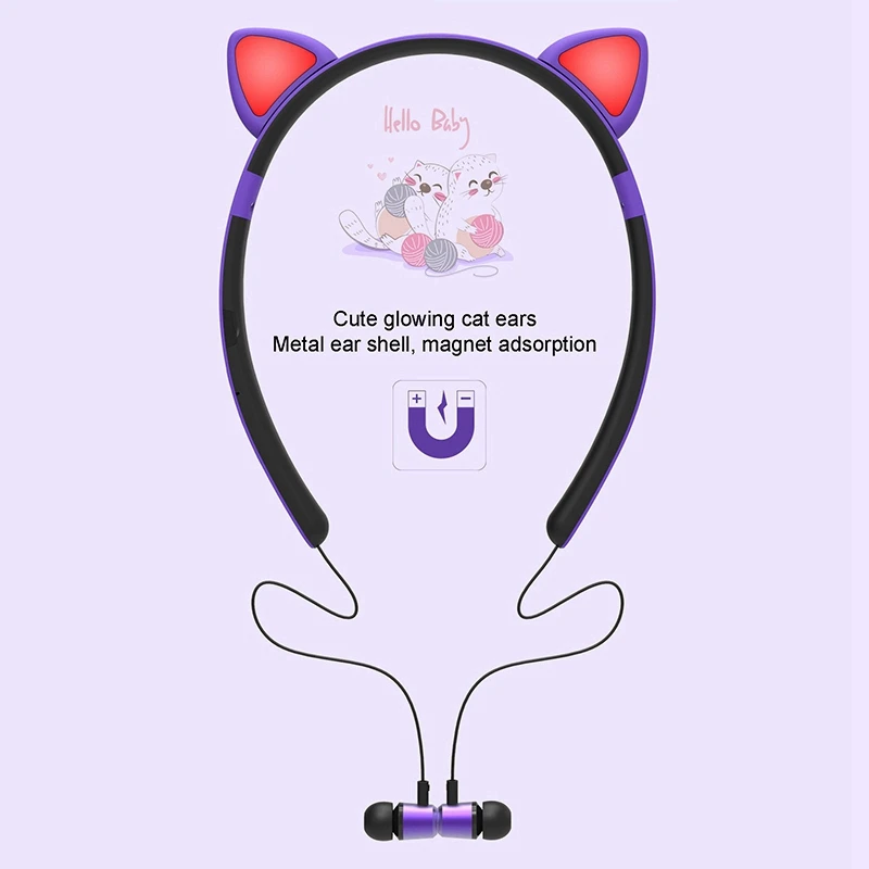 Bluetooth Wireless Cute Cat Ear Headphones with Mic LED Light Flashing Glowing On Ear Stereo Headset