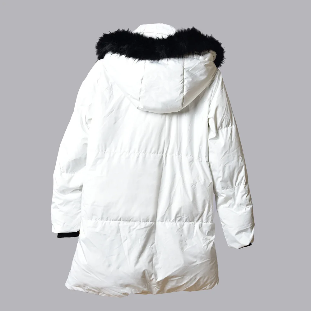 Autumn and Winter New Temperament Lady Solid Color Hooded Long Section Fur Collar Zipper Coat