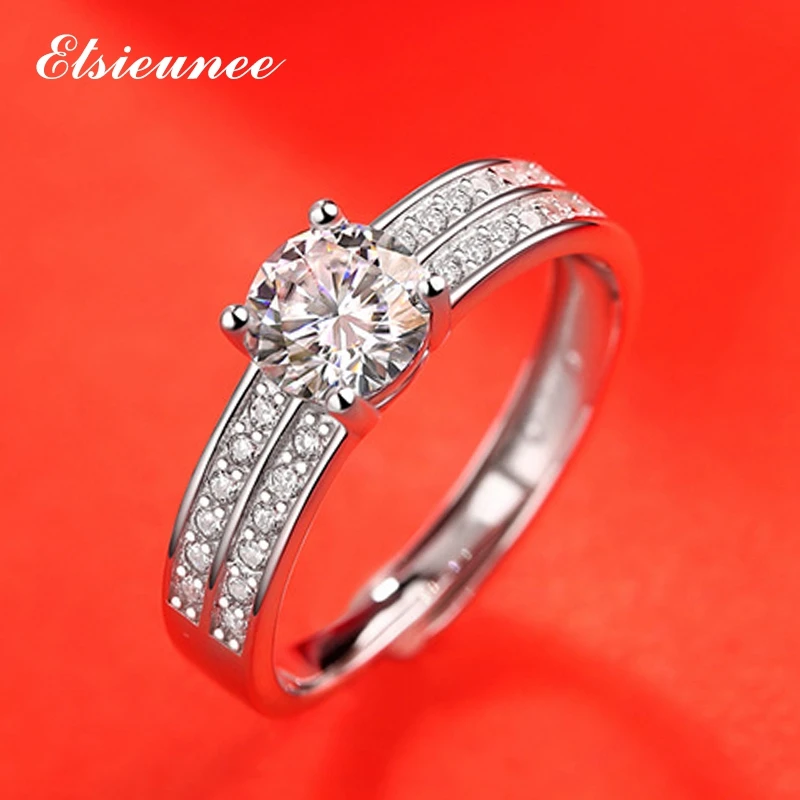 

ELSIEUNEE 925 Sterling Silver 1CT Moissanite Ring 2 Channels Full Stones Fine Jewelry Wedding Proposal Rings For Women Wholesale