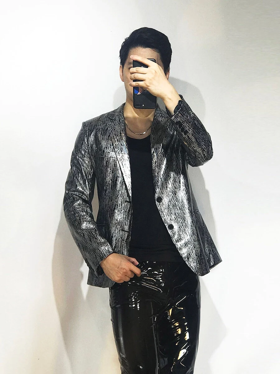 

2020! New male custom laser tiger print matte glossy suit nightclub host hair stylist coat singer's clothes
