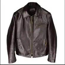 Зимняя утолщенная куртка из бычьей кожи, Мужская винтажная куртка из натуральной кожи, Классические 1930 куртки для мотора, коричневый дубильный воск распродажа
