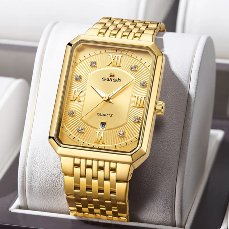 

New Authentic Rectangular Men's Watch Outdoor Sports Calendar Waterproof Quartz Watch Colorless Business High-Grade Watch