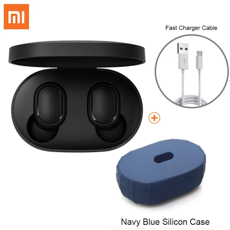 Add Blue Case Xiaomi airdots Redmi AirDots Беспроводные Bluetooth 5,0 наушники-вкладыши стерео бас наушники с микрофоном свободные Наушники управление AI - Цвет: Add Blue Case