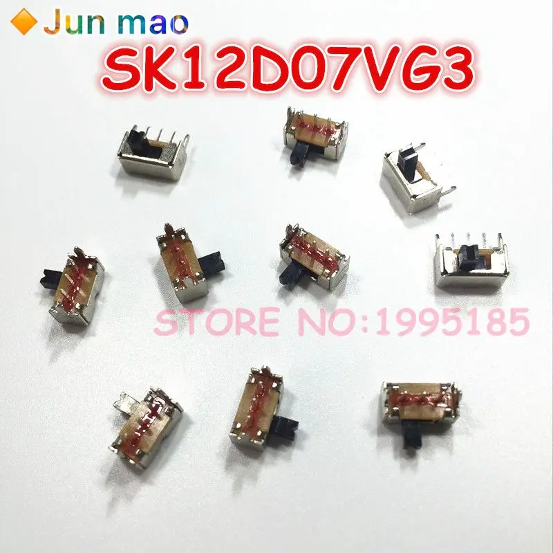 새로운 10 개/몫 3 핀 pcb 2 위치 1p2t spdt 소형 슬라이드 스위치 사이드 노브 sk12d07vg3