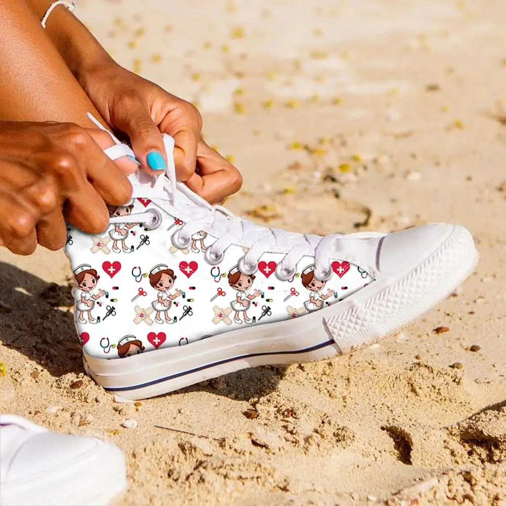 

FORUDESIGNS Spring Summer Women's Sneakers Casual High-top Fashion Canvas Vulcanized Shoes for Female Nurse Shoes Woman Nursing