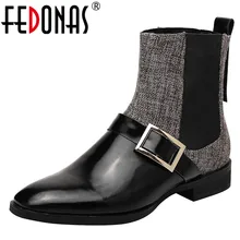FEDONAS/женские ботильоны из натуральной кожи с пряжкой в римском стиле; обувь для танцев; женские полусапожки «Челси» на высоком каблуке в европейском стиле; большие размеры