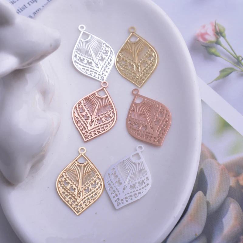 선조 매력 로즈 골드 컬러, 작은 팬 모양, 레이저 컷, 황동 쥬얼리, DIY 귀걸이, 12 개, 15*24mm