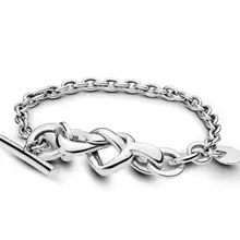 Подлинный 925 пробы серебряный браслет с узлом в виде сердца, украшенный Т-образной застежкой, женский браслет с бусинами, очаровательное модное ювелирное изделие