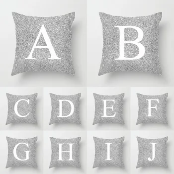 

Silver Metallic Letter Velvet Pillowcase Cushion Cover 45*45 Throw Pillows Soft Home Bedroom Living Room Decorative Pillow Case