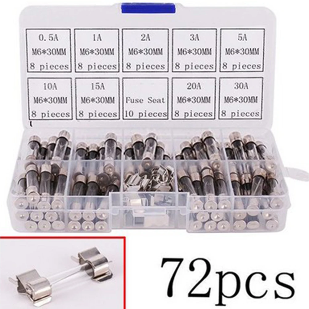 

72pcs Durable Tube Holder Glass Multi Current Assorted Kit Boat Motorbike Car Accessories Safe Fuses