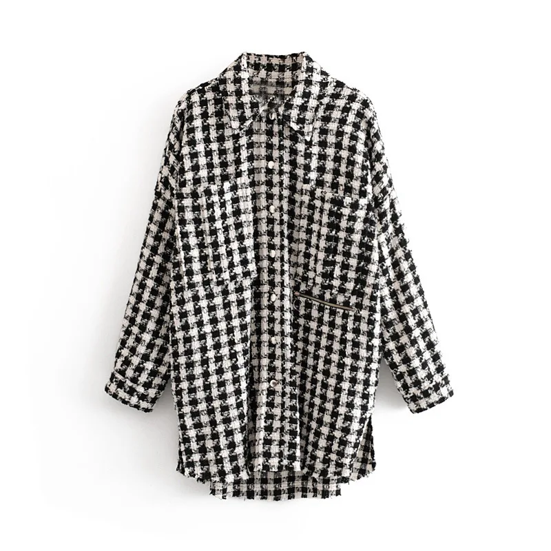 

71hh-2324 Western Style WOMEN'S Dress 2019 Spring And Autumn New Style Loose-Fit Plaid Tweed Jacket