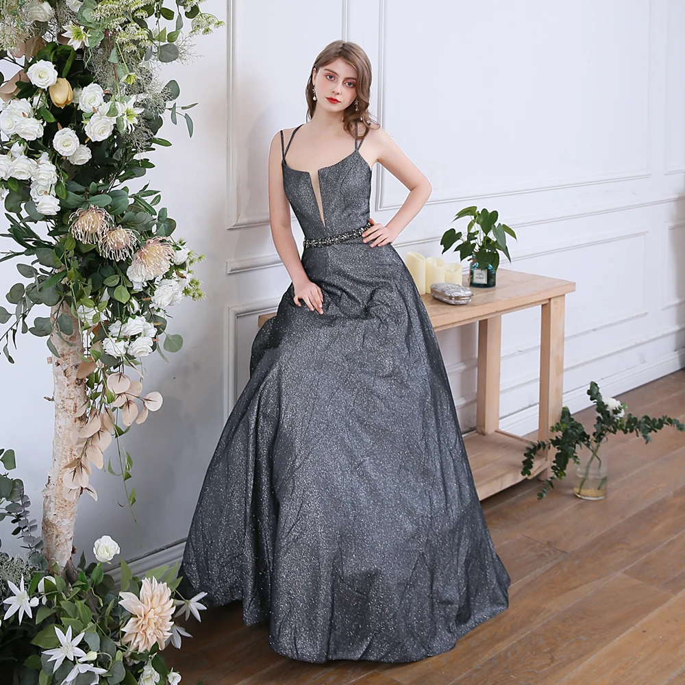 SSYFashion роскошный сверкающий вечернее платье, для банкета блестящий серый сексуальное платье с v-образным вырезом, Длинные вечерние платья Vestido De Noche