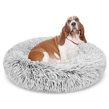 

Long Plush Dog Bed Comfortable Donut Warm Round Dog Bed Soft Washable Dog and Cat Cushion Bed Flutty Mat for Small Medium Large