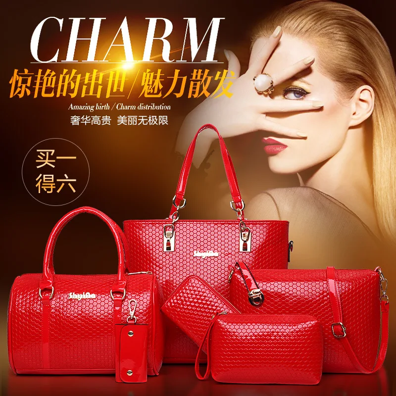 

Europe And America WOMEN'S Fashion Handbag Six Case Summer New Style Rhombus Embossing Different Size Bags Case Korean-style WOM